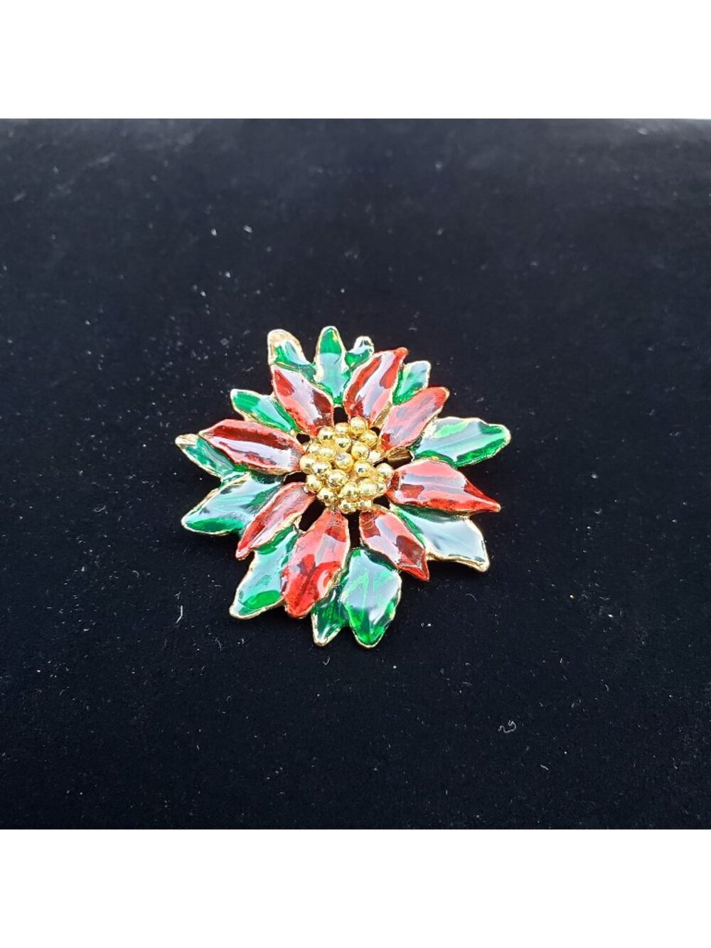 Vintage Poinsettia Flower Christmas Enameled Brooch Pin